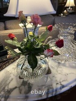 American Brilliant Period Cut Glass Flower Center Prism & Stepped Vase Abp