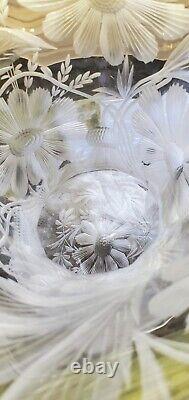 American Brilliant Period Libby Wheel Cut Glass Vase Thistle & Daisy Ruffle Rim