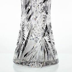 American Brilliant Prism Vesica Swirl and Pinwheel Cut Corset Vase, Antique 12