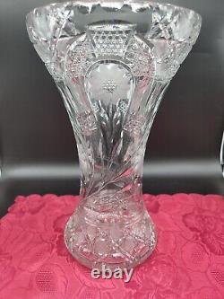American Cut Glass 13.5 Corset Vase Horseshoe Pattern Antique Excellent Cond