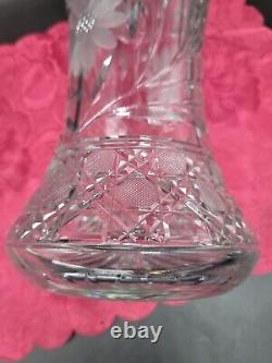 American Cut Glass 13.5 Corset Vase Horseshoe Pattern Antique Excellent Cond