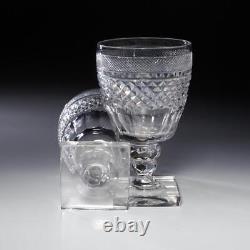 Anglo Irish Handblown Cut Crystal Wine Glass Water Goblets Square Base 6 6pcs