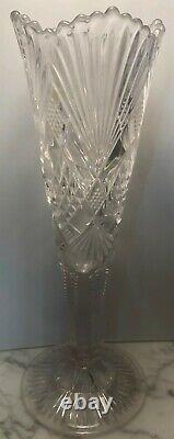 Antique 10 Tall American Brilliant Period Cut Glass Trumpet Flower Vase
