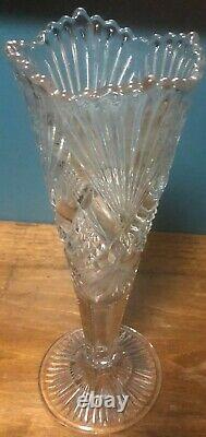 Antique 10 Tall American Brilliant Period Cut Glass Trumpet Flower Vase