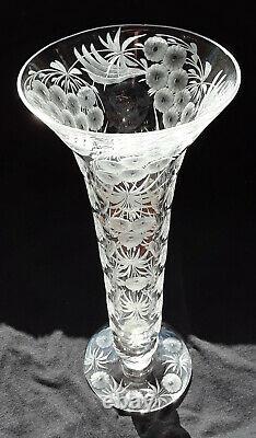 Antique 12 Cut Glass Crystal Vase etched ABP American Brilliant floral concave