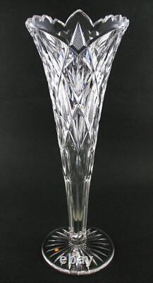 Antique 12 TRUMPET Vase ABP Cut Glass Crosshatch, Zipper & Fan