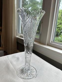 Antique 14 ABP Cut Glass Everett Pattern By Higgins & Seiter Trumpet Vase