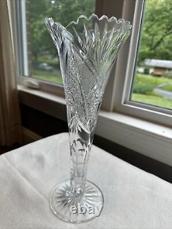 Antique 14 ABP Cut Glass Everett Pattern By Higgins & Seiter Trumpet Vase