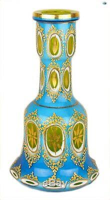 Antique 1800 Bohemian Moser Overlay Cut Glass Cased Mantel Vasiform Hookah Vase