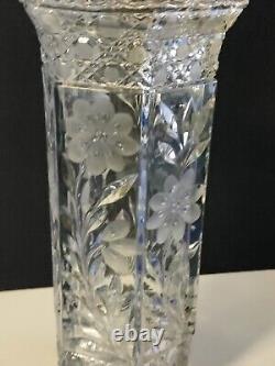 Antique 1916 McKee Innovation Hand Cut Bluesh Gray Hexagon Glass Vase 12