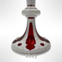 Antique 19th Century Bohemian White Cut to Ruby Red Glass Vase