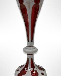 Antique 19th Century Bohemian White Cut to Ruby Red Glass Vase