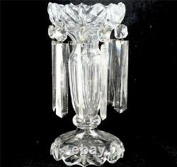Antique 19th Century Clear Cut Glass Table Lustre With Prismatic Drops