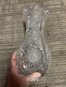 Antique 19th century cut glass vase american hobster sunburst 12