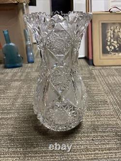 Antique 19th century cut glass vase american hobster sunburst 12