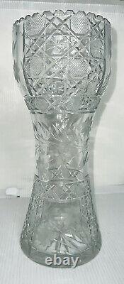 Antique ABP 11.5 American Brilliant Period Cut Glass Corset Vase Flowers Leave