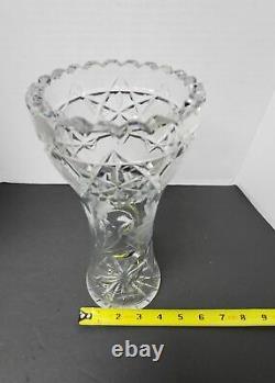 Antique ABP American Brilliant Cut Glass Crystal 10 Corset Hobstar Flower Vase