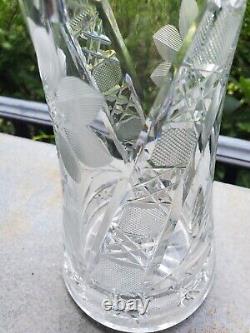 Antique ABP American Brilliant Period Cut Glass Corset Vase 10 inch Daisy