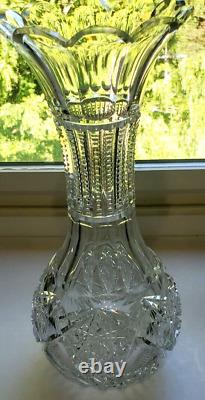 Antique ABP American Brilliant Period Cut Glass Vase Flared Top Zipper 12 inch