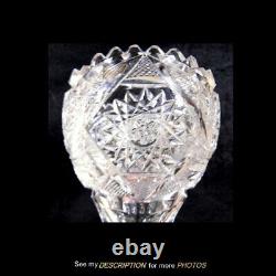 Antique ABP Brilliant Cut Glass Vase Ornate Brass Base Hobstars Fans Thumbprint