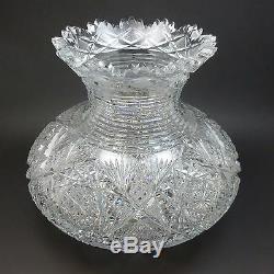 Antique ABP Elmira #67 Cut Glass Rose Bowl Flower Center Vase Step Cut Neck