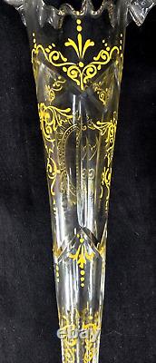 Antique ABP Tall Cut Glass Zipper Trumpet Vase American Brilliant Period GOLD