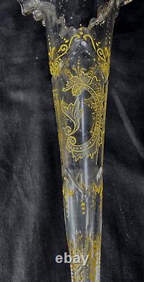 Antique ABP Tall Cut Glass Zipper Trumpet Vase American Brilliant Period GOLD