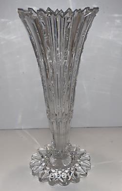 Antique ABP Tall Cut Glass Zipper Trumpet Vase American Brilliant Period Jagged