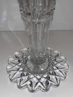 Antique ABP Tall Cut Glass Zipper Trumpet Vase American Brilliant Period Jagged