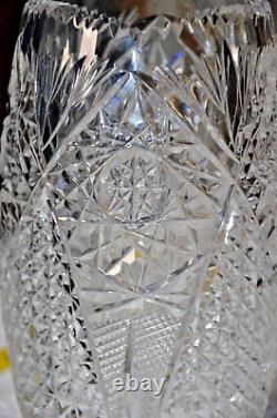 Antique AMERICAN BRILLIANT CUT GLASS VASE Heavy Large SHARP Saw Tooth 9
