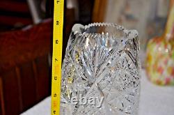 Antique AMERICAN BRILLIANT CUT GLASS VASE Heavy Large SHARP Saw Tooth 9