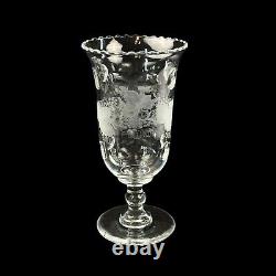 Antique American Blown Flint Cut Glass Celery Vase Engraved Grapes Thumbprint