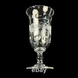 Antique American Blown Flint Cut Glass Celery Vase Engraved Grapes Thumbprint
