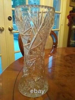 Antique American Brilliant Corset Cut Crystal Clear Ornate Vase