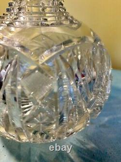 Antique American Brilliant Cut Glass Carafe Decanter Vase Step Cut Neck