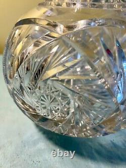 Antique American Brilliant Cut Glass Carafe Decanter Vase Step Cut Neck