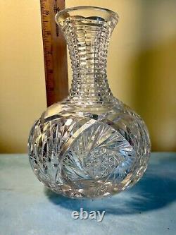 Antique American Brilliant Cut Glass Carafe Decanter Vase Step Cut Neck