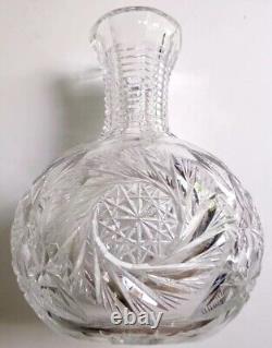 Antique American Brilliant Cut Glass Carafe Decanter Vase Step Cut Neck