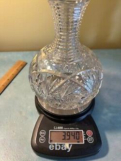 Antique American Brilliant Cut Glass Carafe Decanter Vase Step Cut Neck