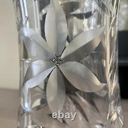 Antique American Brilliant Cut Glass Corset Vase Hobstar Intaglio Floral 12H