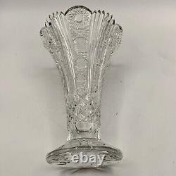 Antique American Brilliant Period ABP Cut Glass Trumpet Vase Sawtooth Rim 9 H