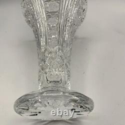 Antique American Brilliant Period ABP Cut Glass Trumpet Vase Sawtooth Rim 9 H