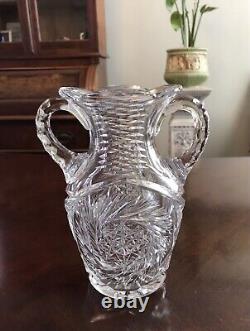 Antique American Brilliant Period (ABP) Cut glass Two-Handled Vase