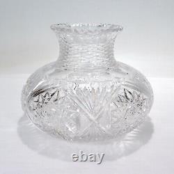 Antique American Brilliant Period Cut Glass Squat Form Flower Vase ABP GL