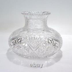 Antique American Brilliant Period Cut Glass Squat Form Flower Vase ABP GL