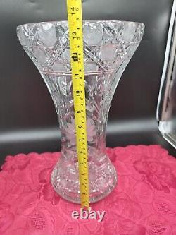 Antique American Cut Glass 13.5 Corset Vase Horseshoe Pattern Excellent Cond