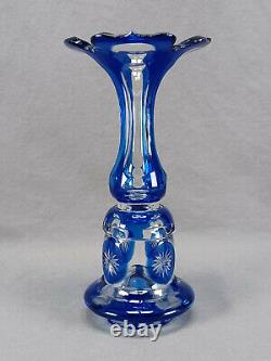 Antique Bohemian Beidermeier Cobalt Cut to Clear Moorish Arch & Stars Glass Vase