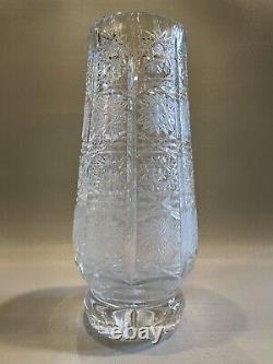 Antique Bohemian Clear Cut Crystal Glass Flower Table Top Vase