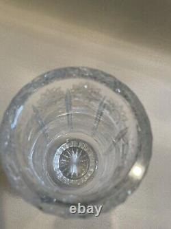 Antique Bohemian Clear Cut Crystal Glass Flower Table Top Vase