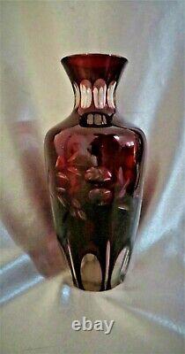 Antique Bohemian Cranberry Cut Crystal Vase c. 1900